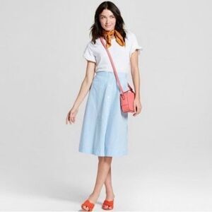 A New Day Target Striped A-Line Skirt Large Blue White Stripes 100% Cotton Light